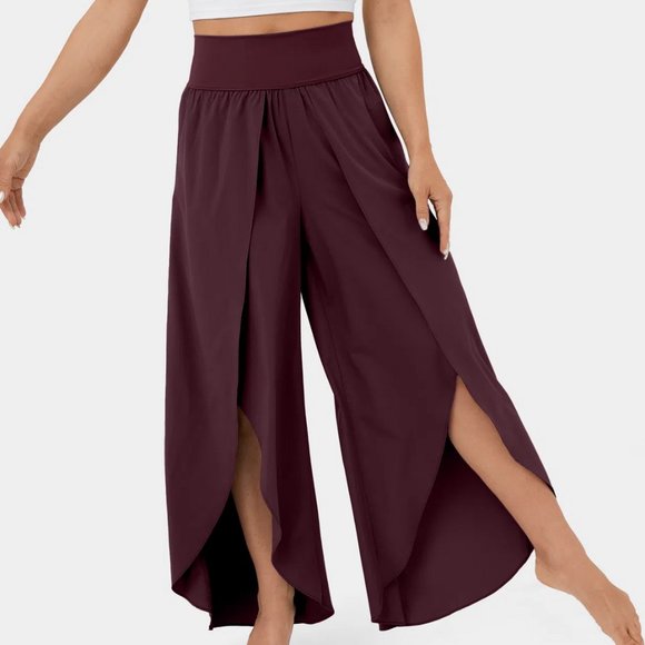 Breezeful Crimson High Waisted Split Leg Harem Pants, Pocket - Picture 1 of 10
